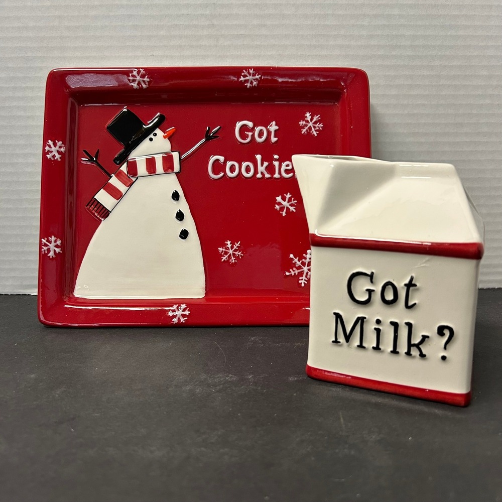 At Home America Milk and Cookies Set Red Snowman Jack Frost
